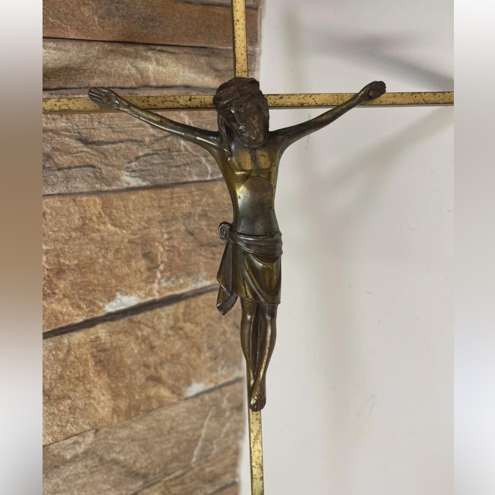 Vintage Crucifix Wall Decor Bronze Gold Religious Cottagecore 10 inch